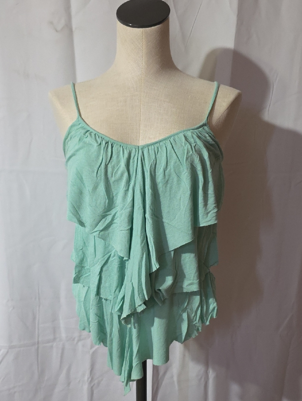 American Dream Mint Ruffled Spaghetti Strap Camisole
